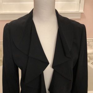 Ann Taylor black open jacket with ruffle lapel size 10